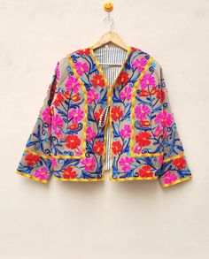 Indian Handmade Suzani Embroidery  Jackets, Coats, Boho , Quilted, For Women`s Jacket Made In India Size - All Size WE INCREASE SIZE MEASURE AND UPDATED Approximately-: Small Size - Chest -38 inch Length- 25 inch Sleeves -23 inch Medium Size - Chest-40 inch Length- 25 inch Sleeves -23 inch Large Size - Chest- 42 Inch Length- 25 inch Sleeves -23 inch XL Size - Chest -44 inch Length - 25 Inch Sleeves - 23 inch XXL Size - Chest -46 inch Length - 25 Inch Sleeves - 23 inch XXXL Size - Chest -48 inch Embroidered Multicolor Kimono For Winter, Embroidered Multicolor Winter Kimono, Winter Multicolor Embroidered Kimono, Traditional Spring Nehru Jacket With Floral Embroidery, Traditional Nehru Jacket With Floral Embroidery For Spring, Traditional Nehru Jacket With Multicolor Embroidery For Spring, Bohemian Multicolor Embroidered Nehru Jacket, Traditional Nehru Jacket With Embroidered Border For Spring, Festive Multicolor Outerwear With Floral Embroidery