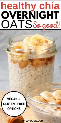 Text reads Healthy Chia Overnight Oats Oats And Chia Seeds Overnight, Overnight Oats Chia Seeds, Creamy Overnight Oats, Overnight Oats With Chia Seeds, Oats With Chia Seeds, Dairy Free Overnight Oats, Overnight Oats With Chia, Chia Oats, Chia Overnight