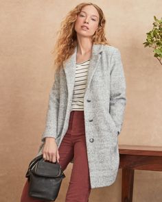 Sadie Wool Coat | Garnet Hill Wool Outerwear For Everyday Winter Use, Casual Everyday Wool Outerwear, Casual Wool Outerwear For Everyday, Winter Everyday Sweater Coat, Casual Long Wool Coat, Trendy Long Sweater Coat For Fall, Gray Outerwear For Everyday Winter Use, Chic Gray Outerwear For Everyday, Casual Long Wool Coat For Fall