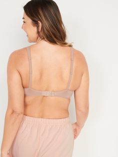 Online exclusive! Shoulder straps are wide in front and adjustable in back.  Deep plunge V-neck Darted, unlined underwire cups.  Breathable mesh lining and comfortable stretch.  Soft-brushed elastic hem, with adjustable hook-and-eye closures at cente Mesh Push-up Bra With Medium Bust Support, Push-up Mesh Bra With Medium Bust Support, Stretch Underwire Bra With Straps, Mesh Bra With Medium Bust Support And Stretch, Adjustable Straps Push-up Sports Bra, Adjustable Straps Stretch Push-up Sports Bra, Adjustable Strap Push-up Sports Bra, Stretch Underwire Bra With Adjustable Straps, Fitted Full Coverage Bra With Straps