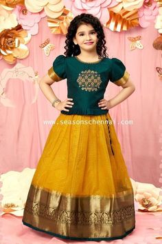 Set Churidar, Pattu Pavadai Kids Blouse Designs, Pattu Lehenga For Kids, Pattu Pavada, Frocks For Kids, Cotton Lehenga