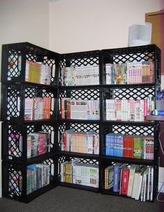 a room divider with many books on it