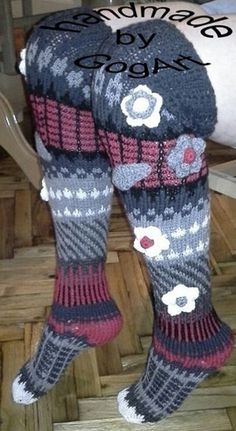 Handmade leggings of wool and acryl, with crochet flowers and leaves. The socks are hand knitted from special sock yarn. Hand wash at 30C/86F degrees. Recommended Washing by hand, using mild or wool detergents, flat dry. Your socks will be made within 5-10 working days. Other leg models at the following link... https://www.etsy.com/de-en/shop/GogArt?ref=seller-platform-mcnav&section_id=21330583 Thank you for visiting my shop! Thick Knitted Acrylic Socks, Hand Knitted Knee-high Socks For Winter, Hand Knitted Knee-high Winter Socks, Leg Warmers Pattern, Knitted Leggings, Sock Gift, Flower Socks, Rainbow Socks, Handmade Socks