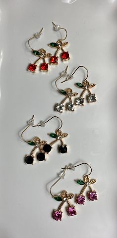 Elegant Colorful Rhinestone Cherry Charm Earrings - Elegant and shiny rhinestone earrings can be wore to any party and can be a beautiful gift to love ones of all ages Available in 4 colors: 1- Red 2- Clear 3- Black 4- Pink Cherry Charm, Earrings Elegant, Rhinestone Earrings, Elegant Earrings, Charm Earrings, Jewelry Earrings Dangle, Etsy Earrings, Dangle Drop Earrings, Dangle Earrings