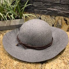 Brand New! Never Wore! Tags Attached! Peyton Jensen Floppy Hat With Braided Brown Detail. Gray Brimmed Hat For Vacation, Casual Gray Brimmed Sun Hat, Gray Brimmed Sun Hat For Vacation, Gray Wide Brim Sun Hat For The Beach, Gray Curved Brim Sun Hat For Vacation, Gray Wide Brim Sun Hat For Beach, Gray Curved Brim Vacation Hat, Gray Wide Brim Hat For Beach, Adjustable Brimmed Gray Felt Hat