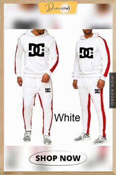 Men's Fashion Sets Hoodies Pants Suit Fashion Tracksuits Print Sweatshirt Pants Suit Sporty White Hooded Set, White Cotton Tracksuit With Letter Print, White Tracksuit With Letter Print For Loungewear, White Sportswear Sets With Letter Print, White Long Sleeve Tracksuit With Letter Print, White Letter Print Sportswear Set, White Letter Print Tracksuit For Loungewear, Sporty White Winter Sets, White Long Sleeve Streetwear Sets