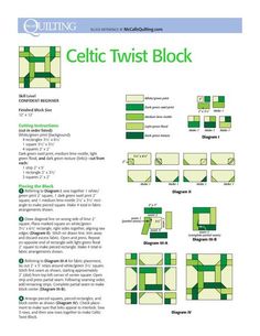 an image of the celtic twist block pattern in green and white, with instructions to make it