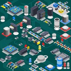 an image of a computer circuit board with many different types of electronic devices and components