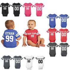 ۞۞FRONT and BACK Personalized FOOTBALL JERSEY TEE SHIRT - FAN JERSEY۞۞ ۞۞Please Let Us Know Your Front and Back Custom Clearly۞۞ ۞۞When you place your order, Leave a CUSTOMER NOTE about customization.۞۞ Example: Front Text: TEAM 1 Front Number: 25 Back Text: JOHN Back Number: 25 If you have any other customization idea, please share with us by email. We are available to do any customization. Now the youngest fan is ready to cheer on the team. Designed with contrasting sleeve stripes and coversti Newborn Football, Back Number, Personalized Newborn, Jersey Vintage, Custom Made Shirts, Personalized Football, Custom Jerseys, Football Jersey, Sporty Look