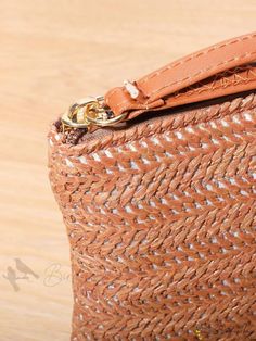 Bird in Bag - Stylish Woven Straw Casual Handbag with White Accents Everyday Brown Rectangular Cosmetic Bag, Brown Rectangular Bag With Zipper Pouch, Summer Everyday Rectangular Cosmetic Bag, Woven Clutch Bag For Daily Use, Travel Clutch Bag With Braided Handles, Brown Woven Rectangular Pouch, Rectangular Brown Woven Pouch, Travel Woven Brown Pouch, Brown Woven Travel Pouch