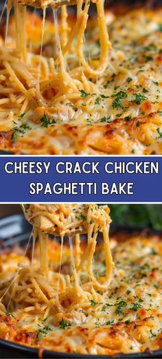 Cheesy Crack Chicken Spaghetti Bake Chicken Spaghetti Bake, Healthy Chicken Spaghetti, Use Rotisserie Chicken, Baked Chicken Spaghetti, Spaghetti Bake, Chicken Spaghetti Casserole, Cheesy Chicken Spaghetti, Cooking Spaghetti