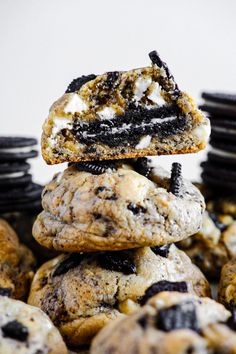 cookies and oreo cookies stacked on top of each other