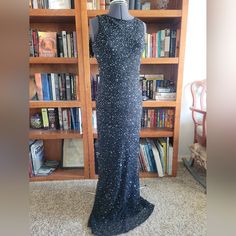 Beautiful Glamorous Stenay Beaded Evening Gown In Black With Sequins, Bugle Beads, Low Back, Size 8 (Seems To Run A Little Small). Fully Lined In Black, Nwot, Never Worn, In Excellent Condition. From A Smoke Free Home. Beaded Fitted Maxi Dress For Evening, Fitted Beaded Maxi Dress For Evening, Black Embellished Sequin Dress For Wedding, Beaded Floor-length Dress For Night Out, Formal Black Gown With Rhinestones, Black Sparkling Dress For Wedding, Black Sparkling Wedding Dress, Beaded Sleeveless Sequin Dress For Formal Occasions, Sleeveless Beaded Sequin Dress For Formal Occasions