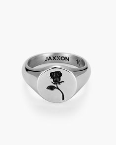 Our men’s silver Rose Signet Ring has a round top engraved with a black rose. Signet rings have always been worn to show the importance of identity and strength, so confidently show your unique style with this fashionable men’s accessory. This Heritage Collection Ring was designed to be stylish and durable with the best quality 316L stainless steel that will maintain its shine for years to come. Pair the Rose Signet Ring with our Rose Pendant for a complementary look. Heritage Rose, Fashionable Men, Signet Ring Men, Signet Rings, Silver Signet Ring, Solid Gold Chains, Rose Pendant, Round Top, Silver Shop