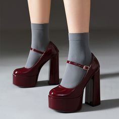 Category:Heels; Upper Materials:Patent Leather; Embellishment:Buckle; Season:Spring,Summer; Heel Type:Chunky Heel; Gender:Women's; Size Suggestion:Please refer to the size chart to place an order; Platform Height:1.97; Toe Shape:Round Toe; Style:Fashion; Heel Height(inch):>5; Outsole Materials:Rubber; Occasion:Party,Club; Closure Type:Ankle Strap; Listing Date:04/15/2024; 2024 Trends:Mary Jane; Foot Length:; Foot Width:; Size chart date source:Provided by Supplier.; Strap Type:Adjustable Strap; Burgundy Block Heel Party Shoes, Burgundy Heels For Summer Party, Burgundy Heels For Spring Party, Summer Party Burgundy Heels, Spring Party Burgundy Heels, Burgundy Heels For Party, Fitted Burgundy Heels For Party, Zapatos Mary Jane, Cute Shoes Heels