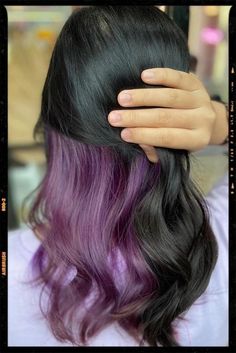 Chocolate And Purple Hair, Underside Purple Hair, Plum And Brown Hair, Purple Bottom Hair, Dark Purple Underneath Hair Brown, Black On Top Purple Underneath Hair, Lavender Underdye Hair, Peekaboo Hair Color Purple And Brown, Purple Dyed Hair Underneath Brown Hair