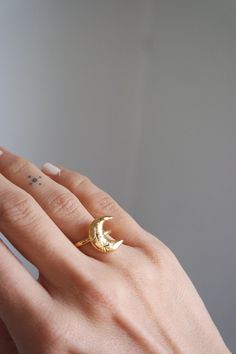 Crescent Moon Ring Gold Plated Moon Jewellery Crescent Moon - Etsy Moon Ring Gold, Gold Moon Ring, Adjustable Crescent Moon Phase Ring, Dainty Moon Phase Ring Jewelry, Handmade Celestial Gold Plated Jewelry, Dainty Moon Phase Open Ring Jewelry, Dainty Jewelry Open Ring With Moon Phase, Dainty Moon Phase Ring, Adjustable Moon Shape Rings With Moon Phase Detail