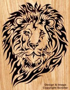 an image of a lion on wood with the words design and image copyright scroller