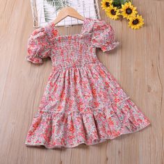 https://akidstar.com #kids #baby #childrens #clothes #clothing #wholesale #wholesalemarket #kids clothes #kid fashion #buy #wholesale kids clothing #wholesale baby clothing #wholesale childrens clothing Floral Print Toddler Dress, Floral Print Dress Kids, Cheap Cotton Dresses For Daycare, Knee Length Floral Dress, Children Dress, Vestidos Color Rosa, Girls Floral Dress, Summer Outfits Kids, Cheap Dresses Online