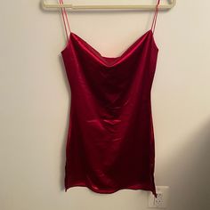 Unworn Red Satin Mini Dress For Party Season, Red Satin Slip Dress, Satin Slip, Satin Slip Dress, Red Satin, Lady In Red, Colorful Dresses, Slip Dress, Satin