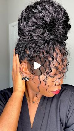 Updo For Braided Hair For Black Women, Braided Hair Updo Wedding, Curly Braids Updo, Black Bridesmaid Updo Hairstyles, High Bun For Curly Hair, Braids Hairstyles For Black Women Updo, Protective Hairstyles For Working Out, Braided Updo Black Women, Shaved Sides Braids Hairstyles