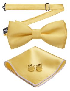 Brand: Barry Wang Excellent Material: 100% Handmade Silk What You Get: Same Design Pre-tied Bow tie, Pocket Square & Cufflinks Size: Bowtie in 4.8" Length & 2.36" width, pocket square in 9"x 9"size.For More Quality Stylish Bowties with Unbeatable Price, Please Click Our shop to Check More.With So Much Choice and Impeccable Quality, There's No Excuse Not to Have A Superb Selection in Your Wardrobe. Occasion: Perfect for Daily Dress, Business, Office, Meeting, Birthday, Wedding, Engagement, Ball P Hallmarked Yellow Gold Cufflinks For Wedding, Elegant Yellow Bow Tie For Formal Occasions, Luxury Yellow Tie For Men, Formal Yellow Bow Tie, Yellow Gold Hallmarked Cufflinks, Dress Business, Office Meeting, Plaid Shirts, Yellow Silk