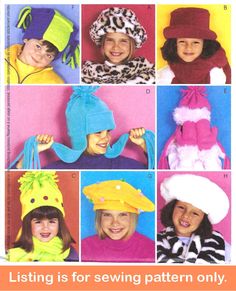 children's hats and scarves are shown in several different styles, including one for the