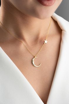 925 Sterling Silver Moon Star Pendant, Celestial Necklace, Dainty Moon Pendant With Sideway Star, Gift For Her, Gift For Mom, Christmas Gift, Bridesmaid Gift, Birthday Gift, Mothers Day Gift, Gift For Daughter, Valentines Day Gift, Moon Necklace, Star Necklace, Dainty Silver Necklace, gift for her, gift for mom, christmas gift, unique jewelry, bridesmaid gift, celestial jewelry, starry night, lunar jewelry, dainty pendant, birthday gift idea, special occasion, moon star pendant, celestial charm, daughter's gift, love and stars, crafted beauty, elegant accessory, silver magic, celestial pair, cosmic delight "925 Sterling Silver Moon Star Pendant, Celestial Necklace - This dainty moon pendant with sideway star is a versatile and elegant piece, making it the perfect gift for her on any specia Everyday Celestial Pendant Jewelry, Celestial Pendant Necklace As A Gift For Her, Celestial Sterling Silver Necklace Gift, Personalized Crescent Celestial Necklace, Dainty Moon-shaped Necklace With Star Charm, Lunar Jewelry, Star Pendant Necklace, Celestial Necklace, Dainty Pendant