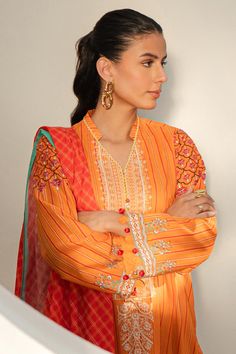 Zellburry Shirt Shalwar Dupatta - 1205 Essential Summer Lawn Collection 2024 Original brand suit fabric and photography lite diffrance in actual print. Transitional Orange Straight Kurta Sets, Festive Traditional Tops With Digital Print, Traditional Wedding Tops With Printed Motifs, Summer Orange Kurta With Printed Motifs, Red Printed Lawn Suit For Wedding, Orange Printed Motif Sets For Summer, Orange Digital Print Lawn Suit For Summer, Summer Designer Wear Sets With Digital Print, Orange Printed Sets For Summer