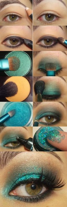 Blog Maquiagem passo a passo verde com glitter Extreme Make-up, Carnaval Make-up, Drag Make-up, Mermaid Cupcakes, Make Up Tutorials, Makeup Tip, Smink Inspiration, Beauty Make-up, Green Mermaid