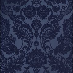 a blue and black wallpaper with an ornate design