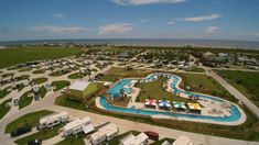 an aerial view of the rv park and pool