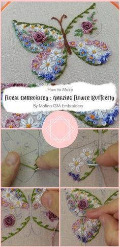 the instructions for how to make floral embellishments with flower butterfly appliques