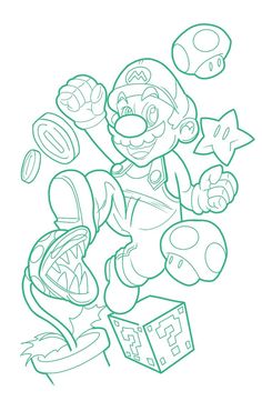 the super mario bros coloring page is shown in this image, it looks like he has just