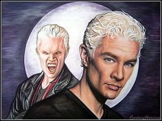 two men with white hair and one has an evil look on it's face