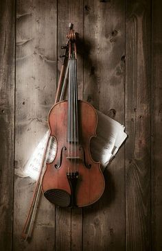 an old violin and some musical instruments on a wooden wall