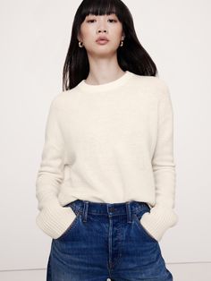 Oversized Midweight Cashmere Crew-Neck Sweater | Banana Republic Crew Neck Sweater Outfit, Support Local Farmers, Cashmere Yarn, Natural Resources, Support Local, Outerwear Sweater, Oversized Sweater, Long Length, Fall Fashion