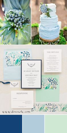 the wedding color scheme is blue and green