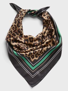 Leopard Print Silk Scarf | Banana Republic Elegant Square Headscarf, Trendy Silk Shawl Scarf For Summer, Trendy Black Silk Square Scarf, Trendy Black Square Silk Scarf, Elegant Brown Silk Scarf For Spring, Lepard Scarf, Chic Square Scarves For Spring, Chic Square Silk Scarves, Chic Brown Silk Scarf