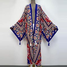 One Size fits S-4X Length: 58 inches Material: Poly Twill (a smooth, durable and medium weight fabric. Slightly lustrous and very elegant as it flows gracefully), Kaftan Kimono, Caftan Kimono, Kimono Robe, Beach coverup, cover ups, kaftan robe, red white blue kimono Blue Kimono, Silk Robe, Long Kimono, Spring Women, Pink Boho, Cover Ups, Boho Print, Boho Maxi, Fashion Design Clothes