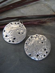 Shoreline sterling silver disc earrings by ElfiRoose on Etsy, $75.00 Hand Cast Sterling Silver Drop Earrings, Oxidized Sterling Silver Round Disc Jewelry, Hammered Sterling Silver Round Disc Earrings, Hand Cast Sterling Silver Earrings, Sterling Silver Circle Earrings With Oxidized Finish, Hand Forged Sterling Silver Round Disc Jewelry, Hammered Silver Round Disc Earrings, My Signature, Disc Earrings