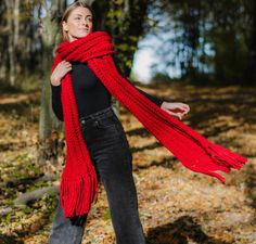 Chunky Extra Long Knit Scarf. More Colors. Made to Order - Etsy Red Knitted Fall Scarves, Red Knitted Scarf For Fall, Red Knitted Fall Scarf, Long Knit, Knit Scarf, Extra Long, Dark Red, Ukraine, Off White