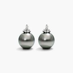 A must in any jewelry collection, this pair of gorgeous 9.0 to 10.0 mm Tahitian pearl studs offers a little extra with a dazzling, prong set trio of diamonds for a regal take on a sophisticated staple. Vine Pattern, Diamond Settings, Tahitian Pearls, Engagement Ring Styles, Dream Ring, Fancy Color Diamonds, Diamond Design, Designer Engagement Rings, Pearl Studs