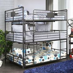 Olga CM-BK912 Antique Black Industrial Bunk Bed By Furniture Of America - sofafair.com Basement Painting, Triple Bunk Beds, Modern Bunk Beds, Triple Bunk Bed, Triple Bunk, Bunk Bed Designs, Brushed Copper, Full Bunk Beds, Dekorasi Kamar Tidur