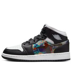 (GS) Air Jordan 1 Mid 'Hologram' DR9495-001 (AJ1/SNKR/Retro/Mid Top/Basketball) Air Jordan 1 Mid Gs, Jordan Mid, Custom Painted Shoes, Jordan Retro 1, Retro 1, Mid Top, Air Jordan 1 Mid, Custom Painted, Painted Shoes