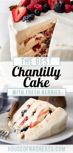 the best cranberry cake with fresh berries on top is shown in this collage