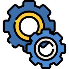 two gears with the letter o on them, one is yellow and the other is blue