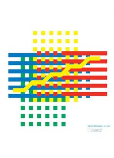 an abstract poster with lines and dots in yellow, red, blue, green, and orange