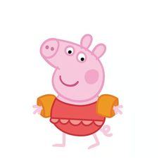 peppa pig is holding a piece of bread in his hand