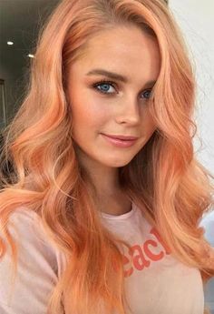 (paid link) Vibrant, fade resistant color that improves your hair. Up to 96% naturally derived. Aveda full-spectrum hair color ideas for blondes is customized just for you for personalized ... Pastel Orange Hair, Peach Hair Colors, Trendy We Fryzurach, Blonde Hair And Blue Eyes, Dyed Hair Pastel, Peach Hair, Hot Hair Colors